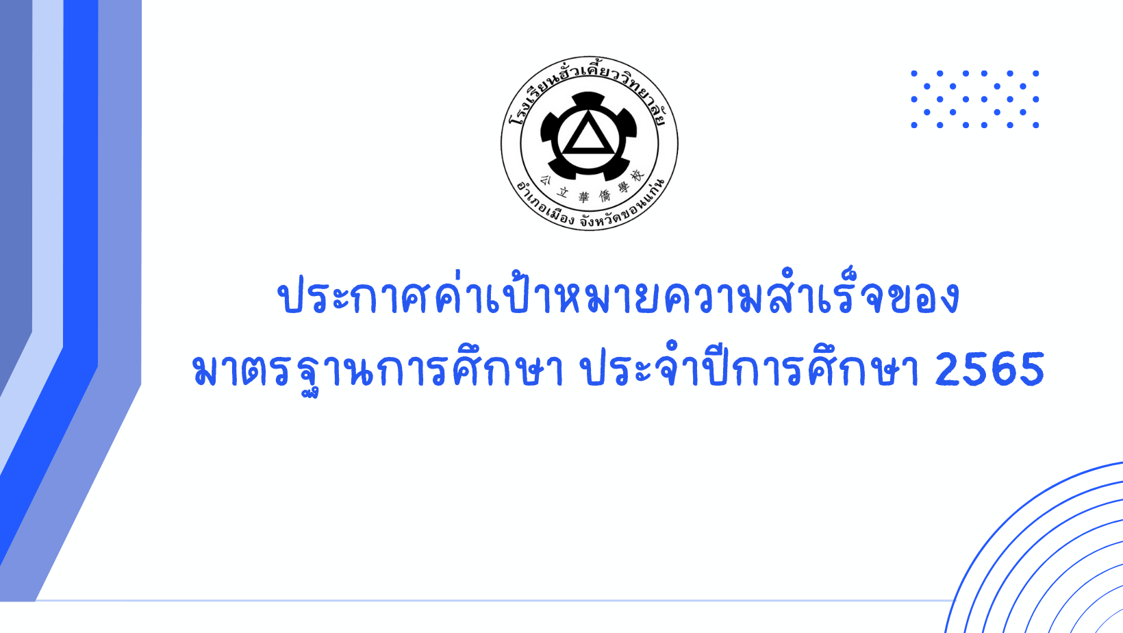 ประกาศค่าเป้าหมายความสำเร็จของมาตรฐานการศึกษา ประจำปีการศึกษา 2565