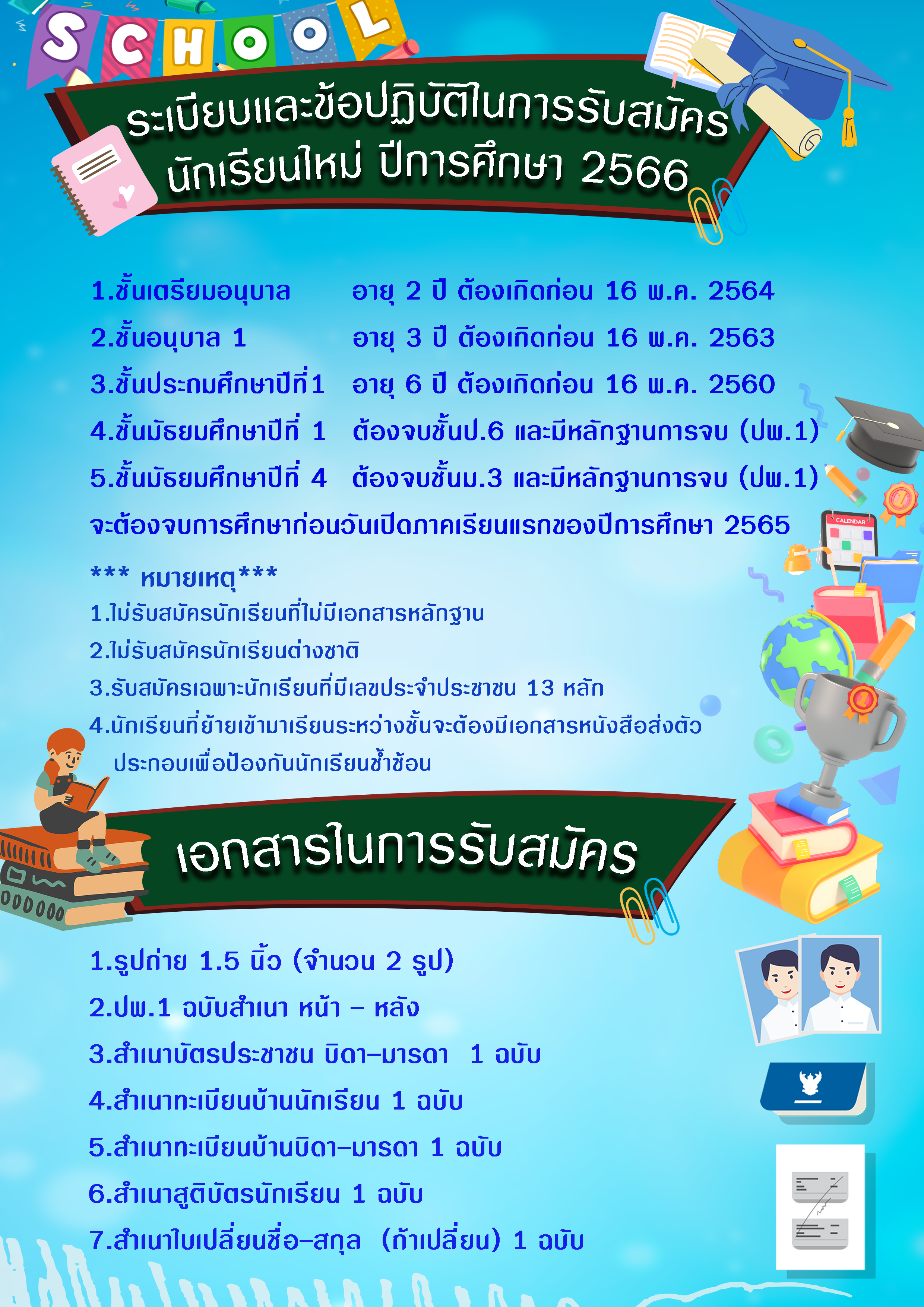 ระเบียบและข้อปฏิบัติในการรับสมัครนักเรียนใหม่ ปีการศึกษา 2566